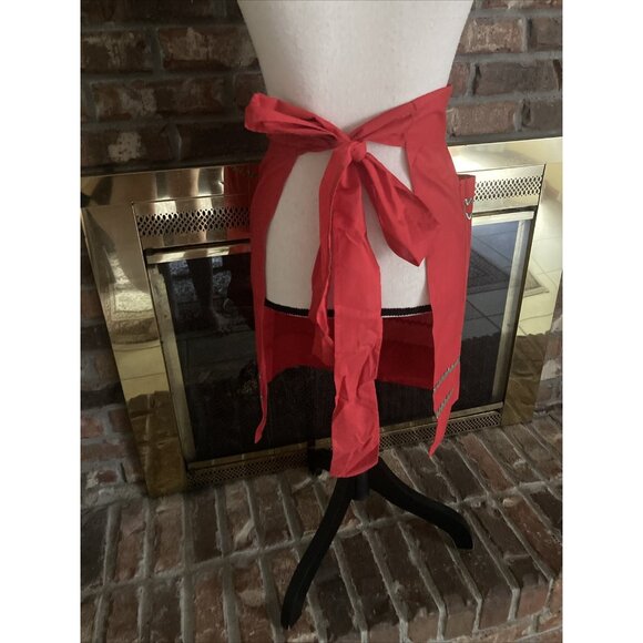 Vintage Red Half Apron Front Pockets Homemade Small - Picture 3 of 6